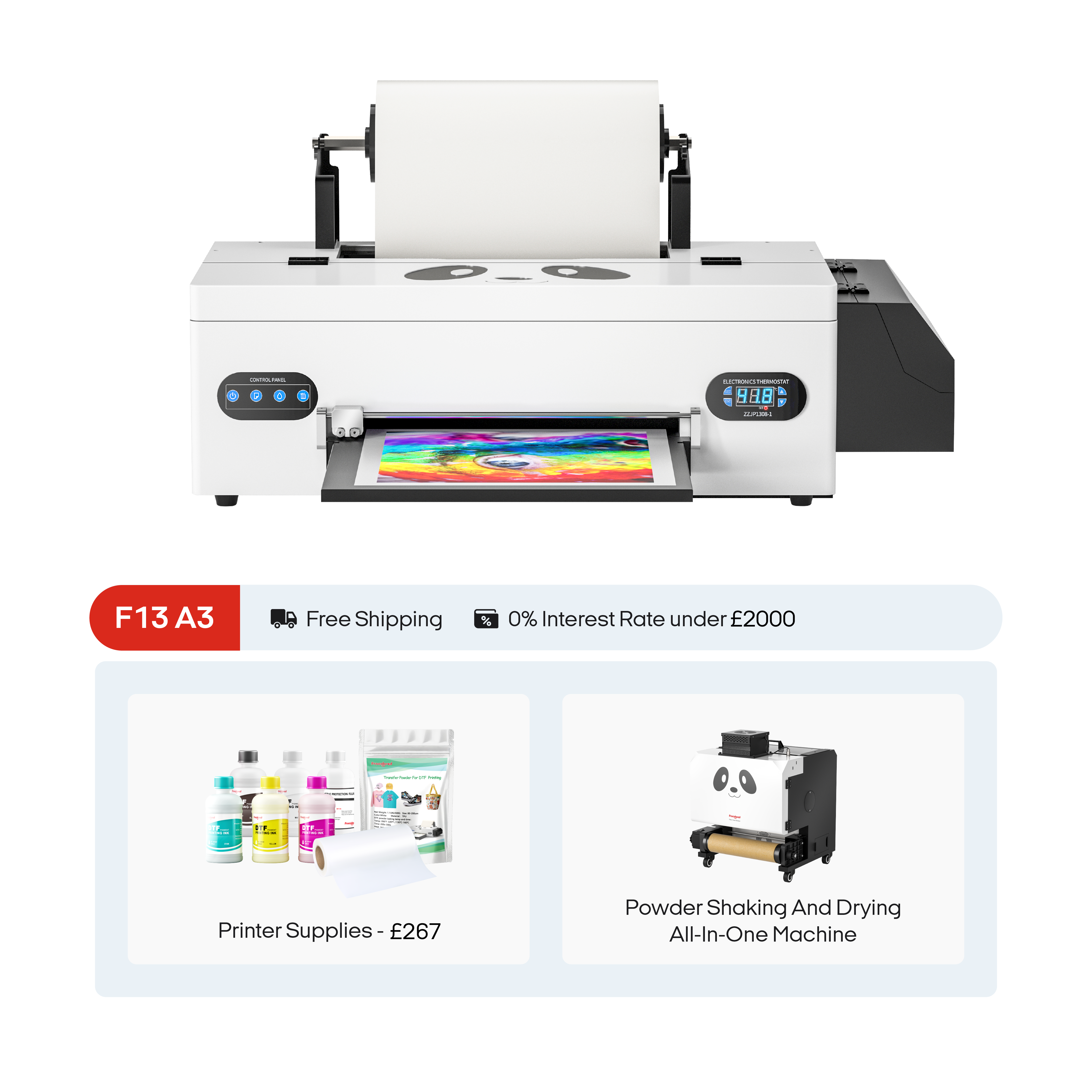 Procolored F13 Panda DTF Printer 13" A3 L1800 & DTF Shaker Bundle