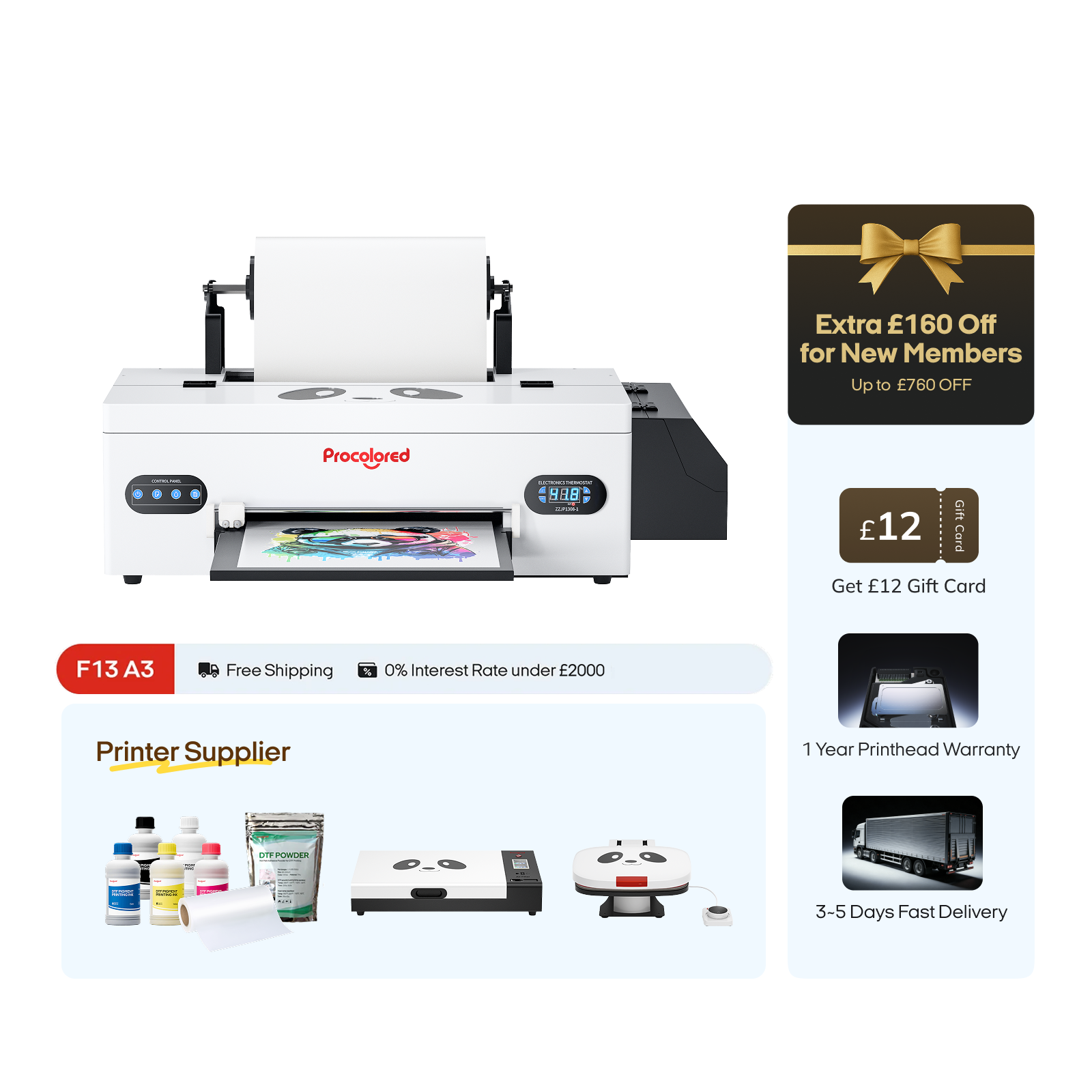 Procolored F13 Panda DTF-Drucker 13" A3 L1800 & Komplettset