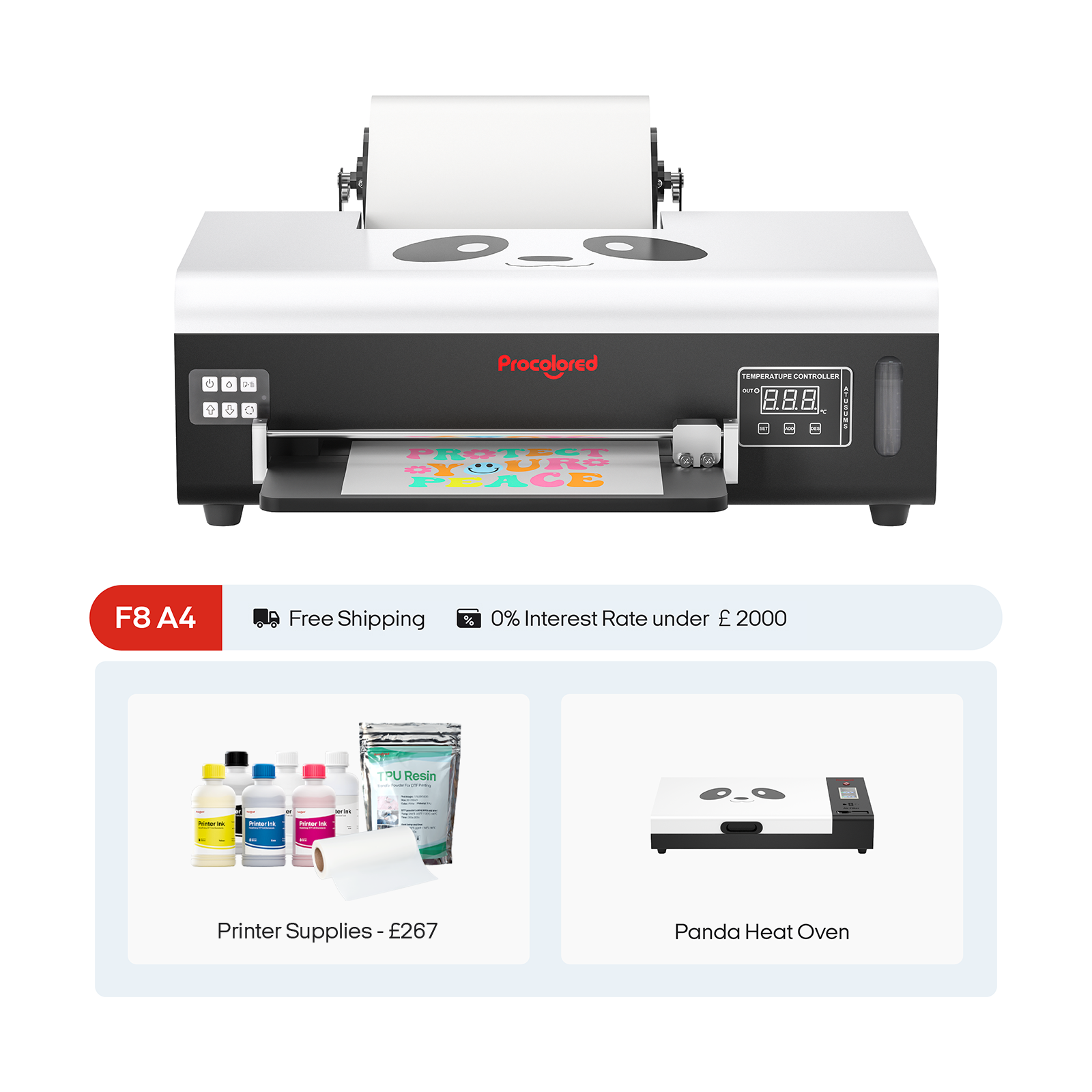 Impresora DTF Procolored F8 Panda 8,2» A4 L800 y Horno